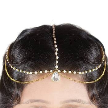 Kundan Stone Gold Pated pearl Chain maang tikka 1