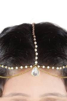 Kundan Stone Gold Pated pearl Chain maang tikka