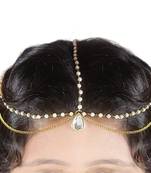 Kundan Stone Gold Pated pearl Chain maang tikka