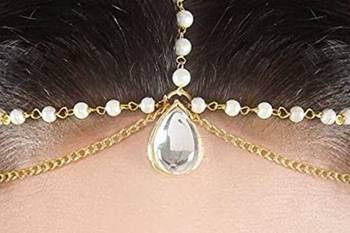 Kundan Stone Gold Pated pearl Chain maang tikka 2