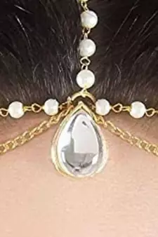 Kundan Stone Gold Pated pearl Chain maang tikka