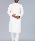 White Cotton Blend Solid Styles Long Men's Wear Kurta.