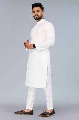 White Cotton Blend Solid Styles Long Men's Wear Kurta. 2