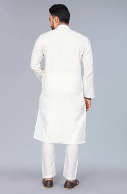 White Cotton Blend Solid Styles Long Men's Wear Kurta. 5