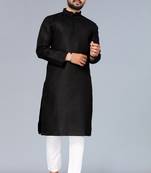 Black Cotton Blend Solid Styles Long Men's Wear Kurta.
