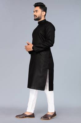 Black Cotton Blend Solid Styles Long Men's Wear Kurta. 2