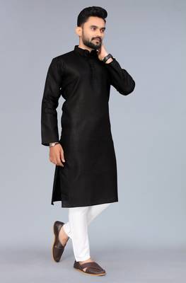 Black Cotton Blend Solid Styles Long Men's Wear Kurta. 3