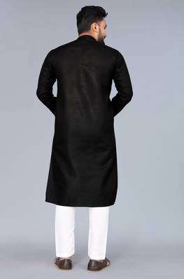 Black Cotton Blend Solid Styles Long Men's Wear Kurta. 5