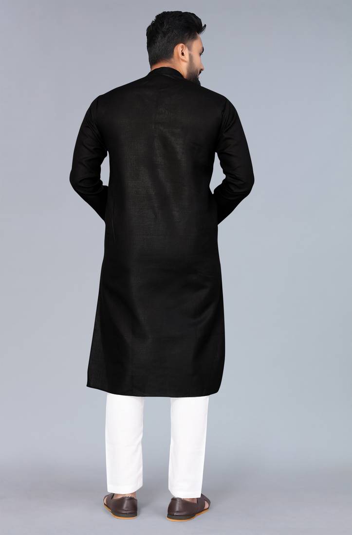 Black Cotton Blend Solid Styles Long Men's Wear Kurta.