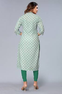 Mohvogue Women's Green Floral Printed Rayon Kurta. 4