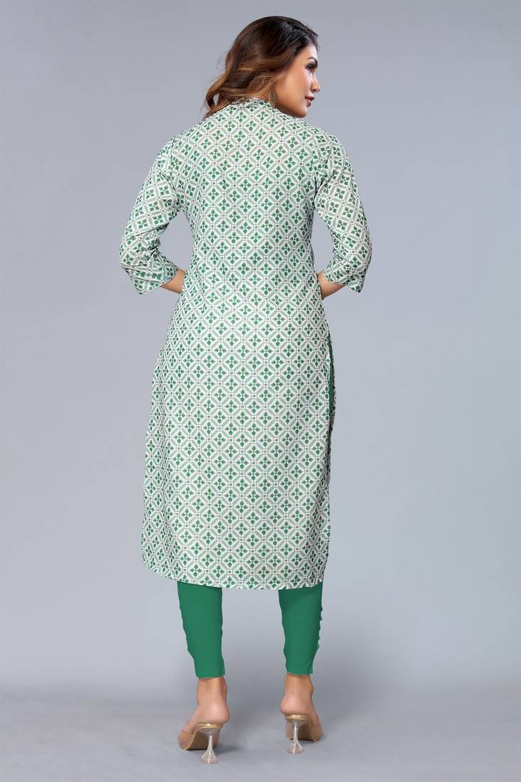 Mohvogue Women's Green Floral Printed Rayon Kurta.