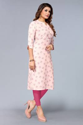 Mohvogue Women's Pink Floral Printed Rayon Kurta. 3