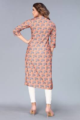 Mohvogue Women's Peach Floral Printed Rayon Kurta. 4
