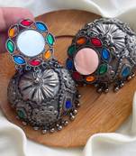 Oxidized Earrings,Silver Earrings,Jhumkas,Jhumkis,Multicolour Earring,Boho Jewelry,Afghani Earrings,Dangle Earrings