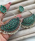 Oxidized Earring,Afghani Earrings,Green Chandbalis,Indian Jewelry,Pearl Earring,Antique Jewelry,Dangle Earrings