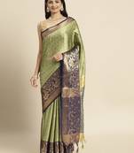 Light green woven Banarasi silk blend saree with blouse