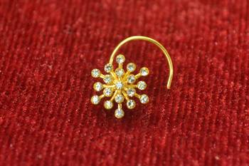 White Shimmering gold floral diamond nosering or nosepin 1