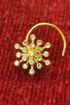 White Shimmering gold floral diamond nosering or nosepin