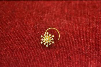 White Shimmering gold floral diamond nosering or nosepin 2