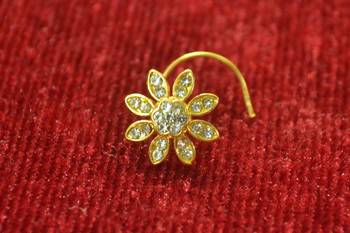 White Shimmering gold floral diamond nosering or nosepin 1