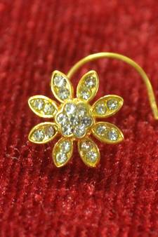 White Shimmering gold floral diamond nosering or nosepin