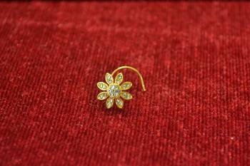 White Shimmering gold floral diamond nosering or nosepin 2