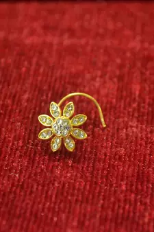 White Shimmering gold floral diamond nosering or nosepin