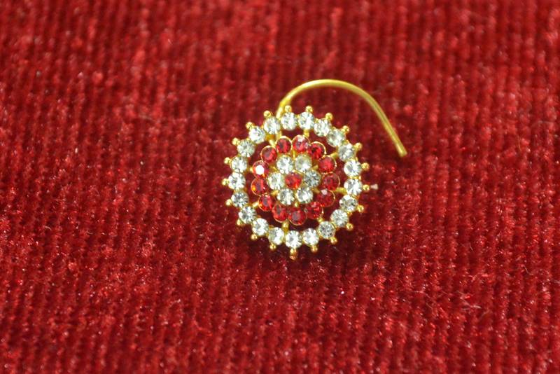 Red Shimmering gold floral diamond nosering or nosepin