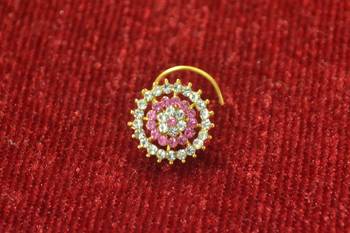 Pink Shimmering gold floral diamond nosering or nosepin 1