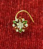 Green Shimmering gold floral diamond nosering or nosepin