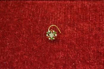 Green Shimmering gold floral diamond nosering or nosepin 2