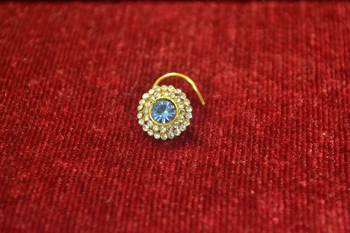 Turquoise Shimmering gold floral diamond nosering or nosepin 2