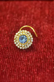 Turquoise Shimmering gold floral diamond nosering or nosepin