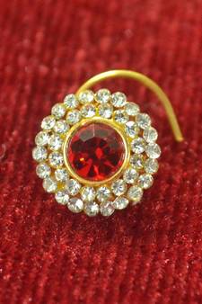 Red Shimmering gold floral diamond nosering or nosepin