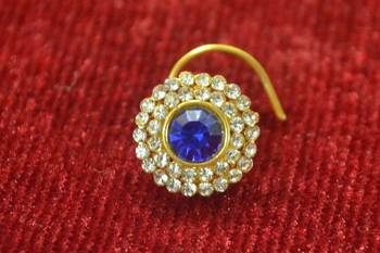 Blue Shimmering gold floral diamond nosering or nosepin 1
