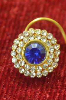 Blue Shimmering gold floral diamond nosering or nosepin