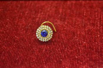 Blue Shimmering gold floral diamond nosering or nosepin 2