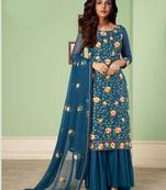 Turquoise Thread And Sequins Embroidered Georgette Salwar Kameez