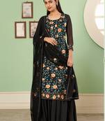 Black Thread And Sequins Embroidered Georgette Salwar Suit