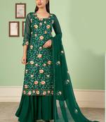 Green Thread And Sequins Embroidered Georgette Party Wear Salwar Kameez