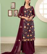 Wine Thread And Sequins Embroidered Georgette Salwar Kameez For Wedding