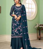 Turquoise Thread and Sequins Embroidered georgette salwar kameez