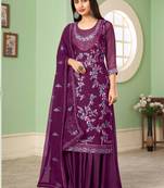 Wine Thread and Sequins Embroidered georgette salwar suit
