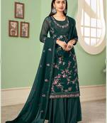 Dark-green Thread and Sequins Embroidered georgette salwar kameez for wedding