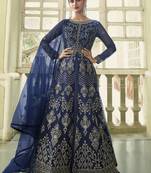 Navy blue embroidered net salwar