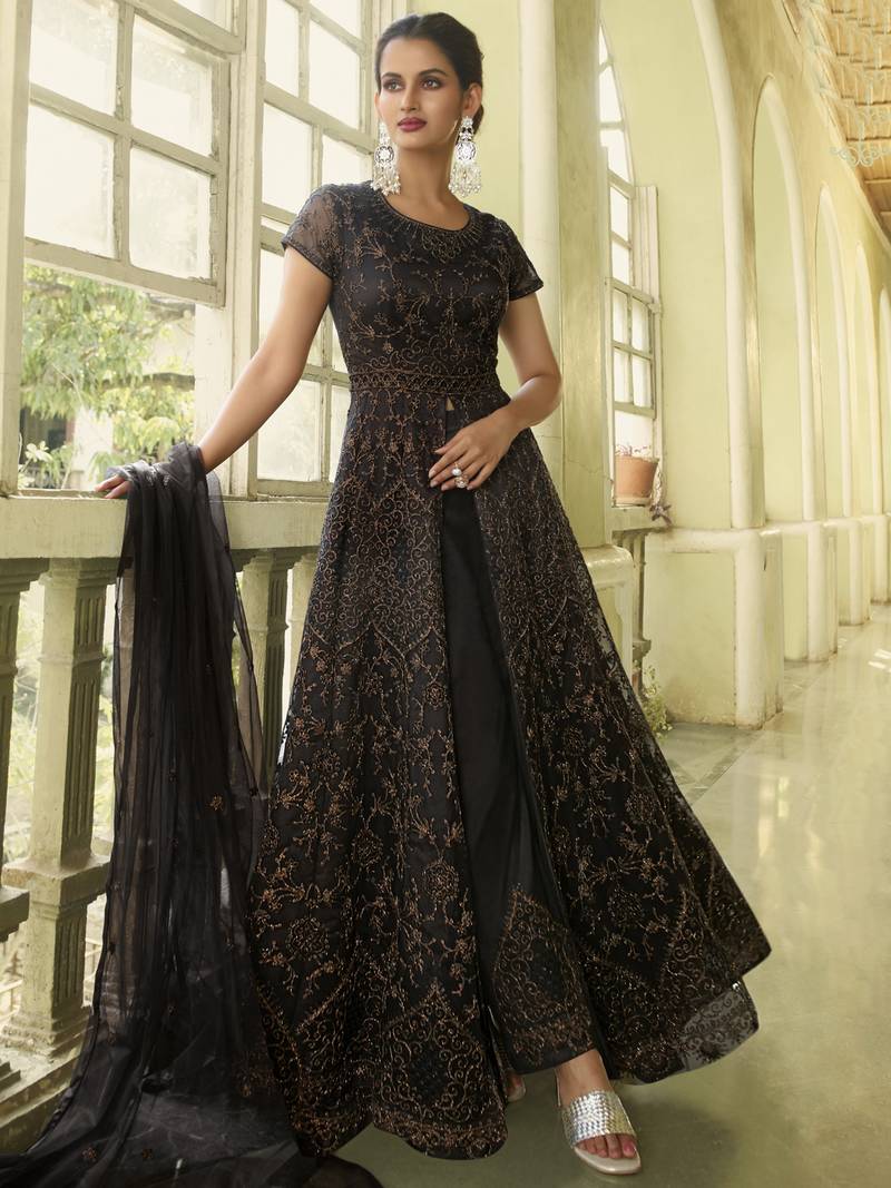 Black embroidered net salwar