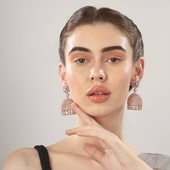Sanvi Jewels American Diamond Studded Rose Gold Plated Brass Jhumka Earrings 3