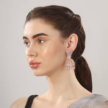 Sanvi Jewels American Diamond Studded Rose Gold Plated Brass Jhumka Earrings 4
