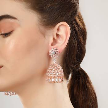 Sanvi Jewels American Diamond Studded Rose Gold Plated Brass Jhumka Earrings 5