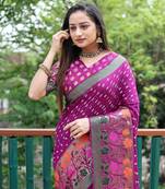 Purple Pure Handmade Handicraft Bandhej Bandhani Saree 